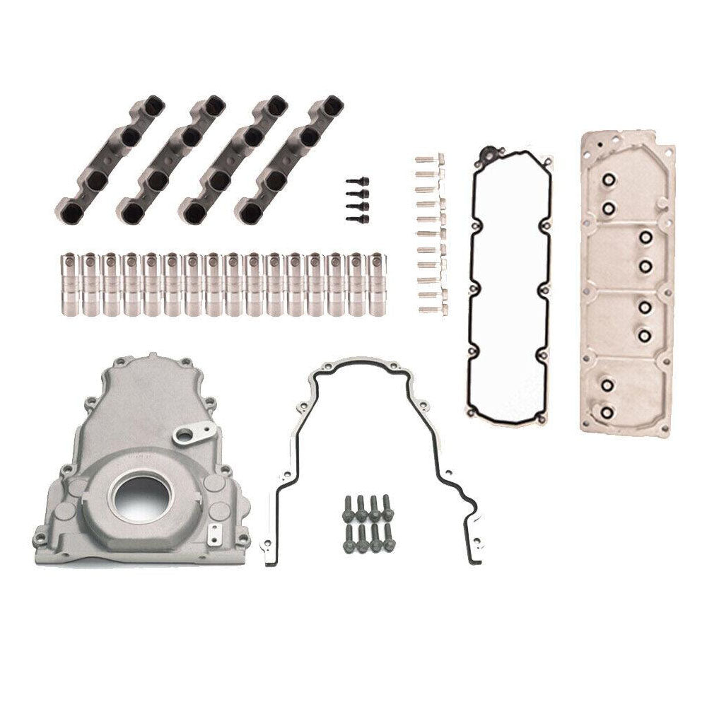 NON AFM Fuel Kit Lifters Guides Cover Plate+Front Engine Timing Cover Fits GM LS