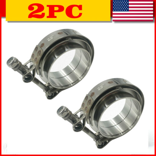 2 X for Turbo Exhaust Downpipes Stainless Steel 2.5" V-Band Flange & Clamp Kit